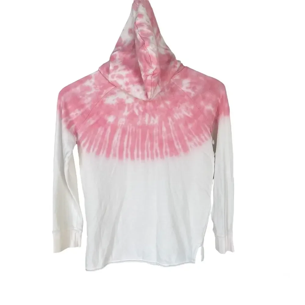 Girls L 10-12 Old Navy Pink White Tie Dye Long Sleeve Pocket Pullover